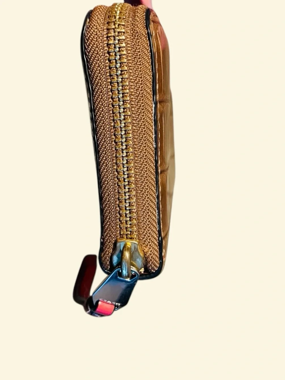 Coach Croc-Embossed Zip Wallet in Metallic Gold
